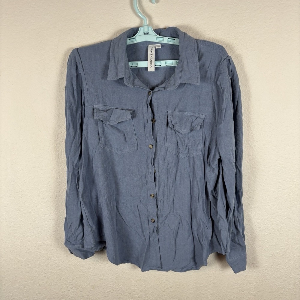 Grace + Karma Womens Button Up Shirt Sz XL Long Sleeve Solid Comfort Excellent